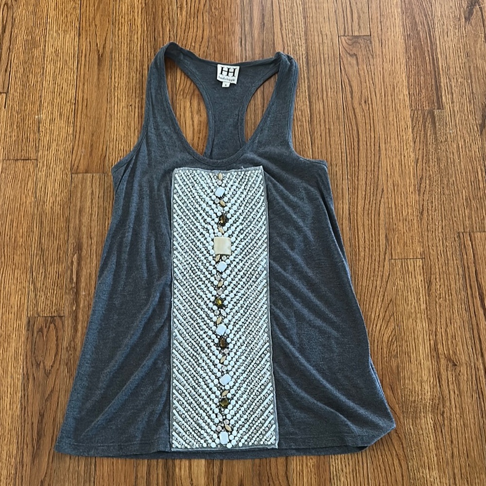 Haute Hippie Gray Embellished Racerback Tank Top